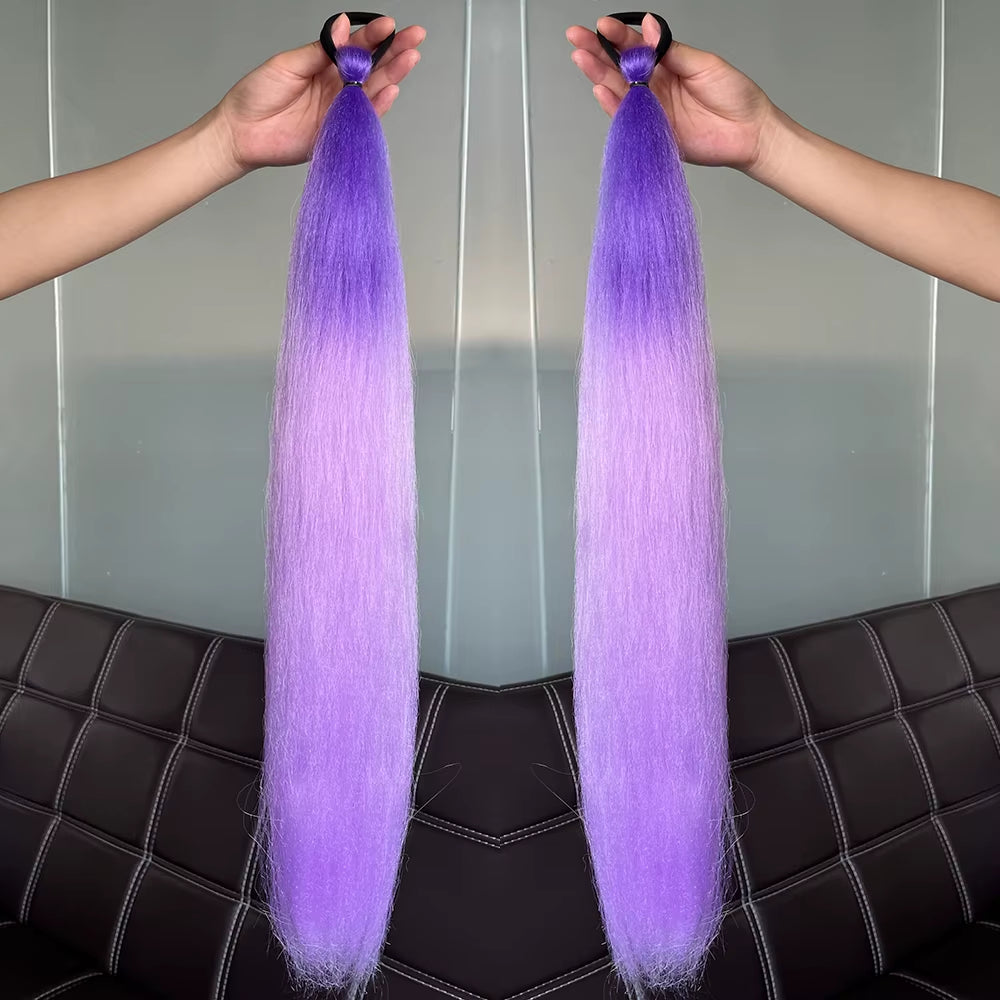 Synthetic 2Pcs Straight Ponytail with Elastic Hair Tie Colorful Braiding Ponytail Hair Extensions Hair Accessories for Women
