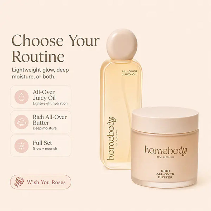 Homebody by Uchis | Body Care – Hydrating Body Oil, Moisturizing Body Butter & Skincare Set with Hyaluronic Acid & Niacinamide (Wish You Roses)