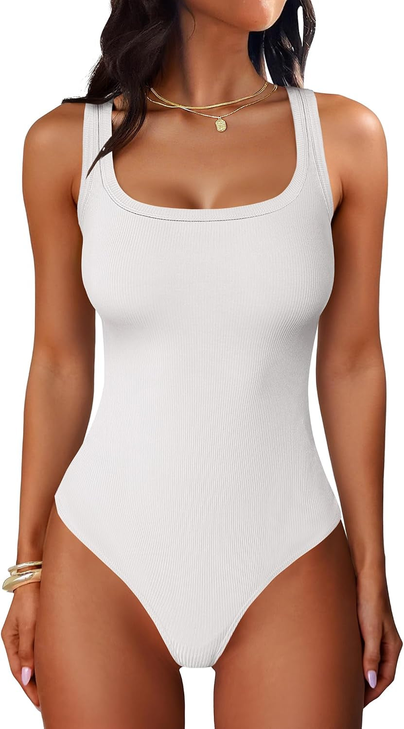 Bodysuits for Women, Soft Cozy Ribbed Knit, Scoop Neck Sleeveless Tank Top, Versatile for Daily, Work, Travel