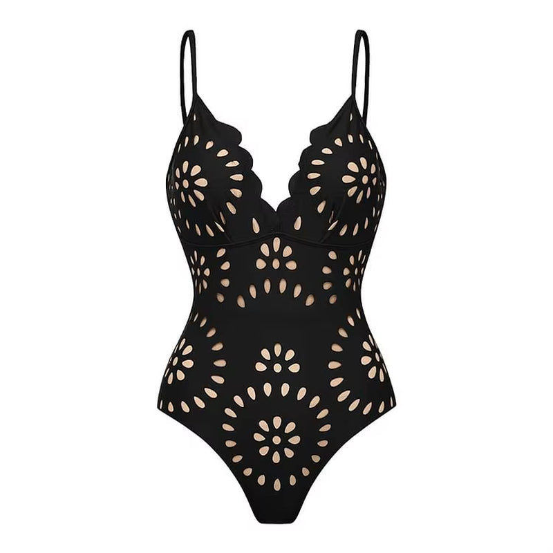 Dive into summer with the Flaxmaker Women’s One-Piece Swimsuit! 🌊✨ Featuring stunning black laser-cut flowers and a deep V neck, this chic bathing suit is perfect for beach days and sunny getaways! #SwimwearGoals #SummerStyle