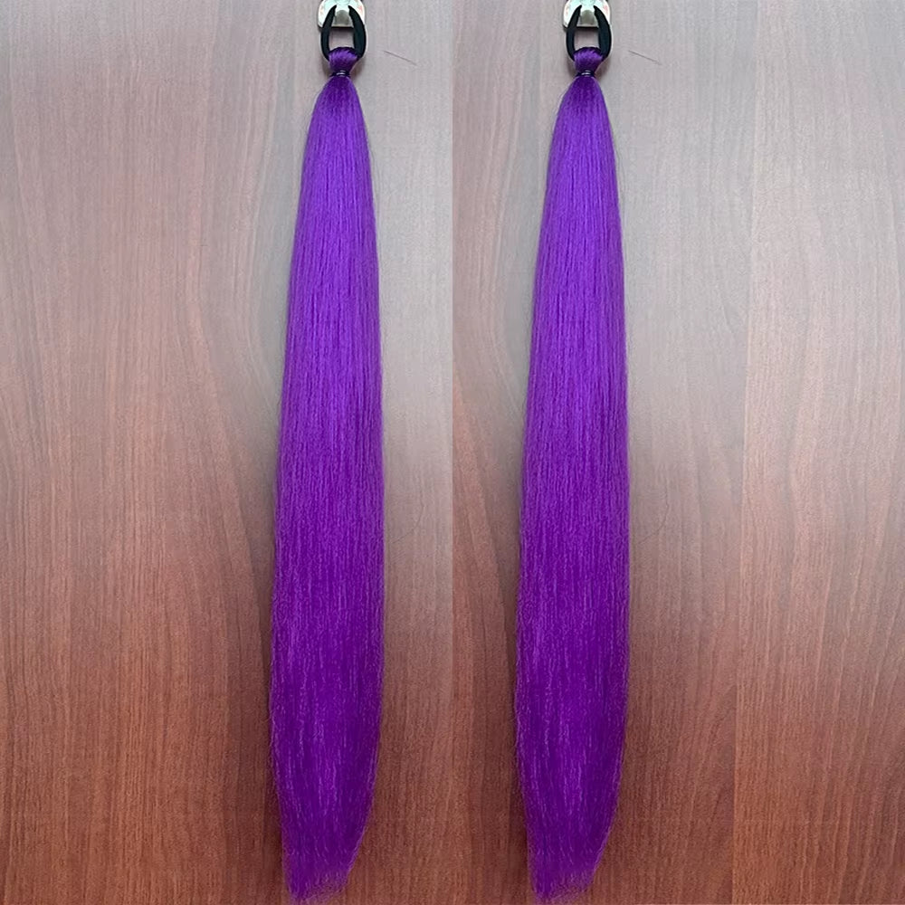 Synthetic 2Pcs Straight Ponytail with Elastic Hair Tie Colorful Braiding Ponytail Hair Extensions Hair Accessories for Women