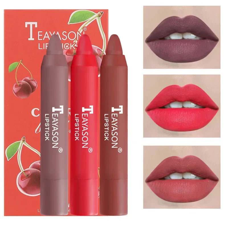 3Pcs/Set Velvet Matte Lipsticks Set Long Lasting Waterproof Sexy Red Nude Lip Stick Tint Pen Natural Makeup Beauty Cosmetic