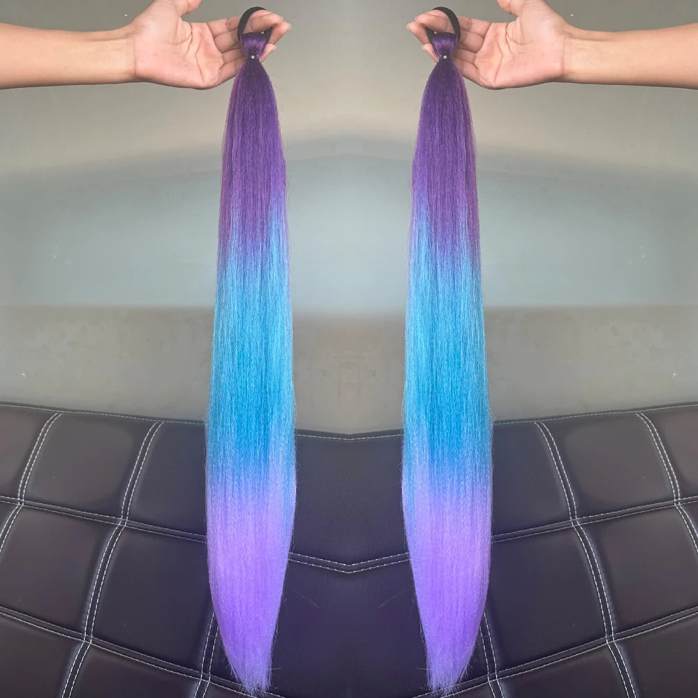 Synthetic 2Pcs Straight Ponytail with Elastic Hair Tie Colorful Braiding Ponytail Hair Extensions Hair Accessories for Women