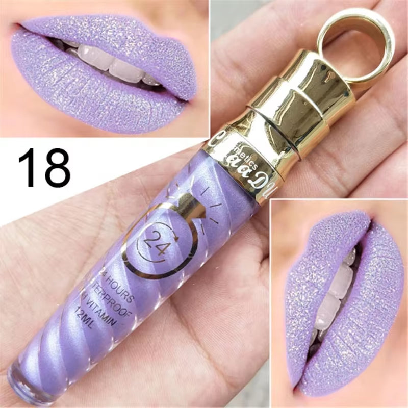 20 Colors Lipstick Waterproof Long Lasting Matte+Shimmer Mental Beauty Lip Gloss Nude Glitter Lip Gloss Beauty Red Lip Tint New