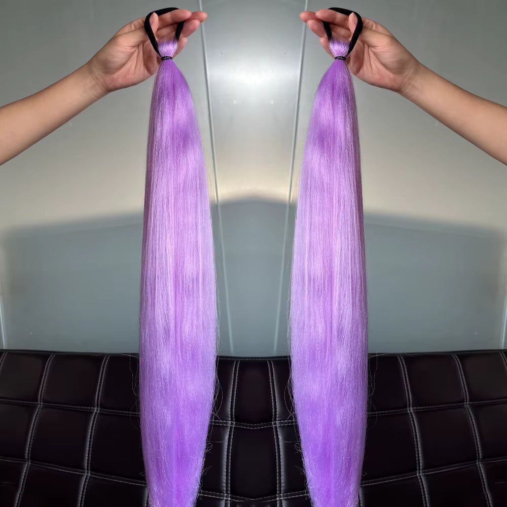 Synthetic 2Pcs Straight Ponytail with Elastic Hair Tie Colorful Braiding Ponytail Hair Extensions Hair Accessories for Women