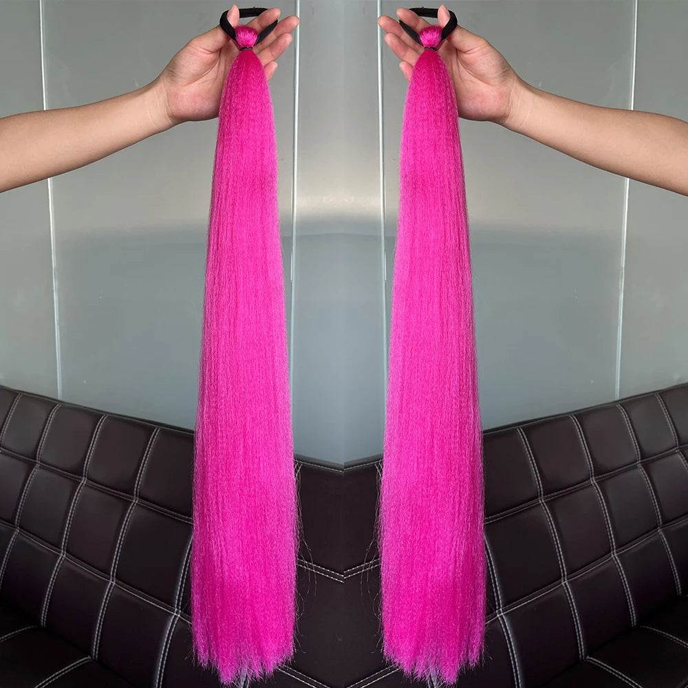 Synthetic 2Pcs Straight Ponytail with Elastic Hair Tie Colorful Braiding Ponytail Hair Extensions Hair Accessories for Women