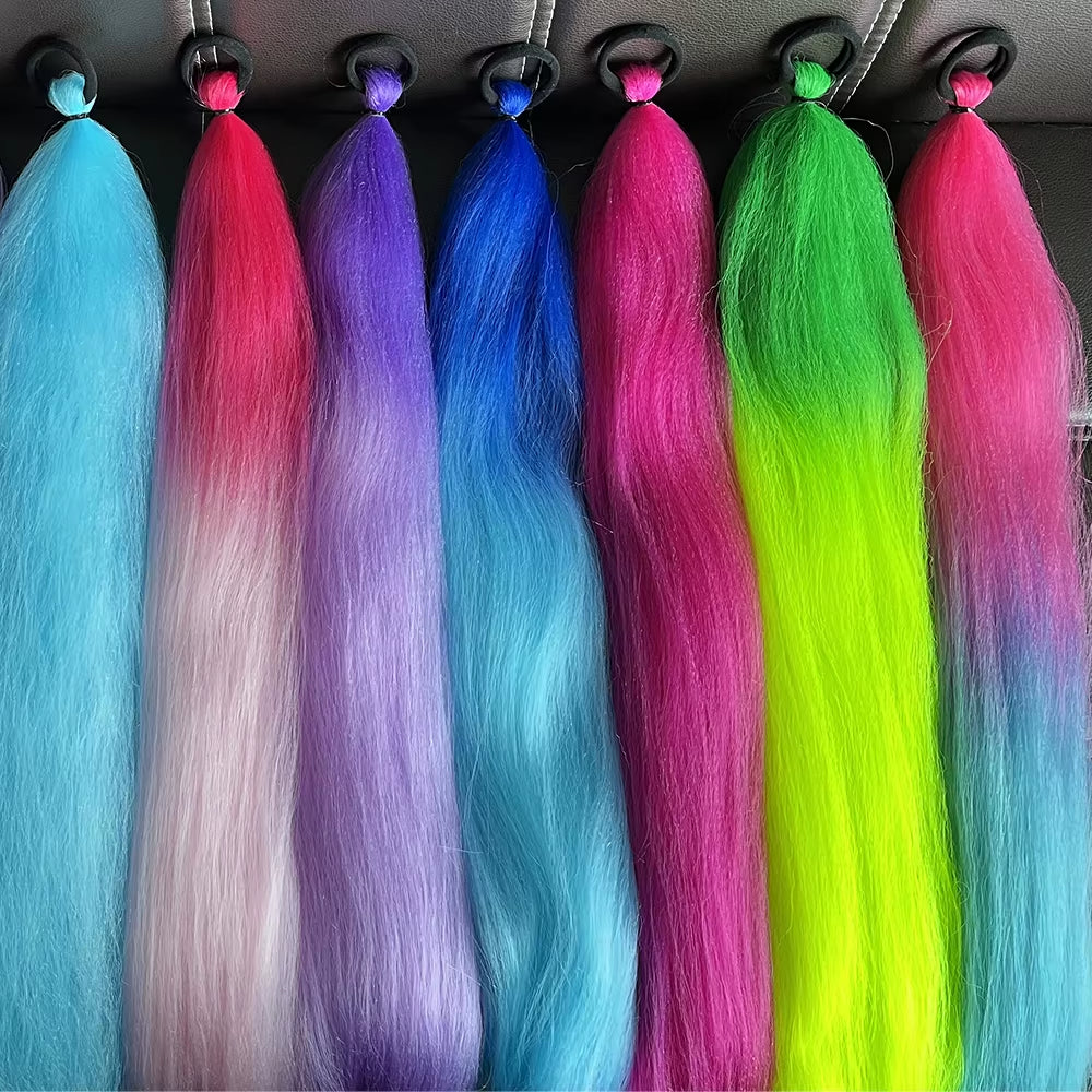 Synthetic 2Pcs Straight Ponytail with Elastic Hair Tie Colorful Braiding Ponytail Hair Extensions Hair Accessories for Women