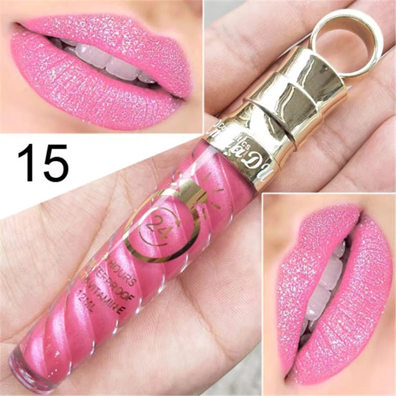 20 Colors Lipstick Waterproof Long Lasting Matte+Shimmer Mental Beauty Lip Gloss Nude Glitter Lip Gloss Beauty Red Lip Tint New