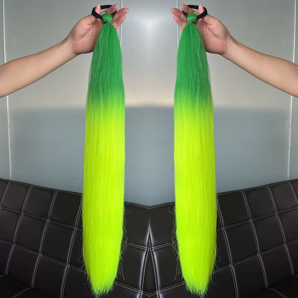 Synthetic 2Pcs Straight Ponytail with Elastic Hair Tie Colorful Braiding Ponytail Hair Extensions Hair Accessories for Women