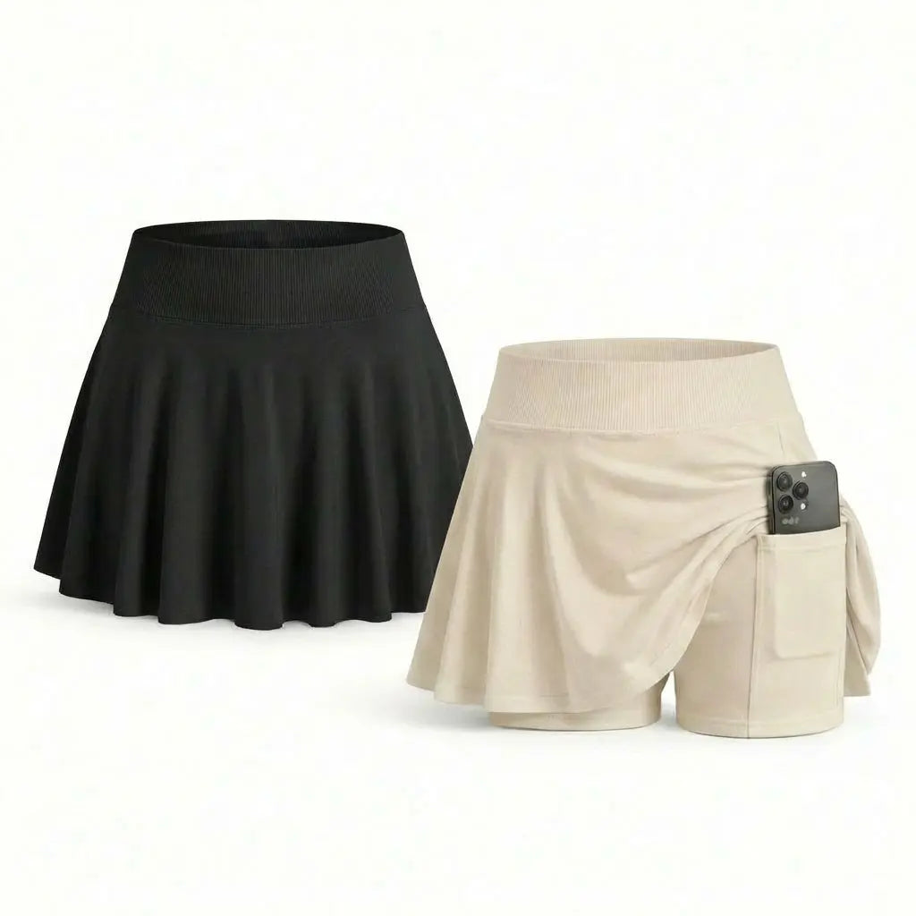 2-Pack Pleated High-Waist Tennis Skirt – Built-In Shorts & Hidden Pocket