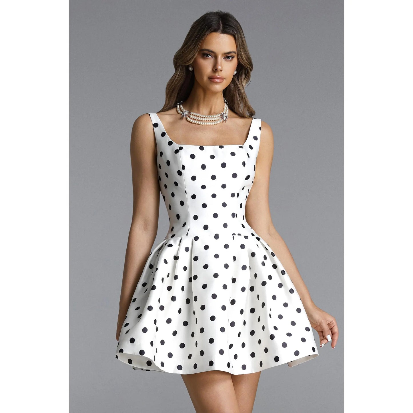 BELLA BARNETT Women'S Simone Casual Polka Dot Dress - Classic Tailored Square Neck, Short True-To-Size Mini Short Dress for Women, Mini Dress