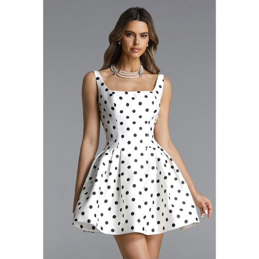BELLA BARNETT Women'S Simone Casual Polka Dot Dress - Classic Tailored Square Neck, Short True-To-Size Mini Short Dress for Women, Mini Dress