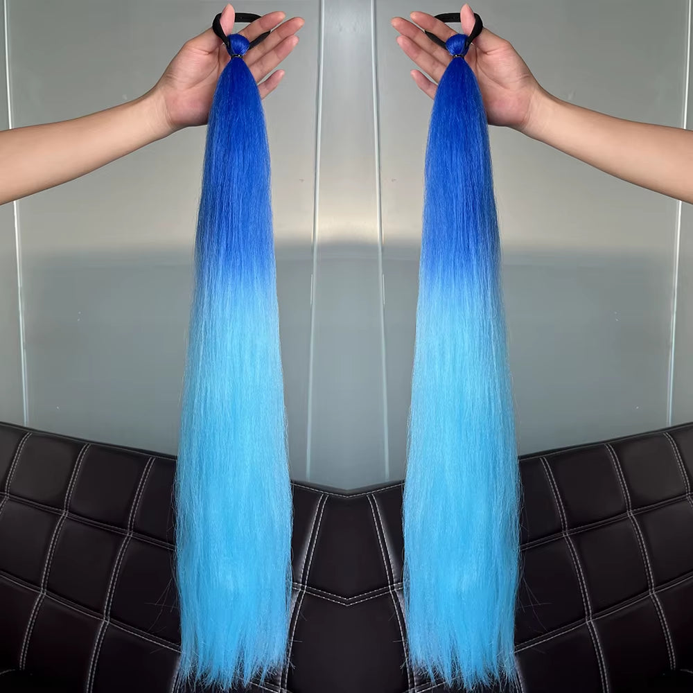 Synthetic 2Pcs Straight Ponytail with Elastic Hair Tie Colorful Braiding Ponytail Hair Extensions Hair Accessories for Women