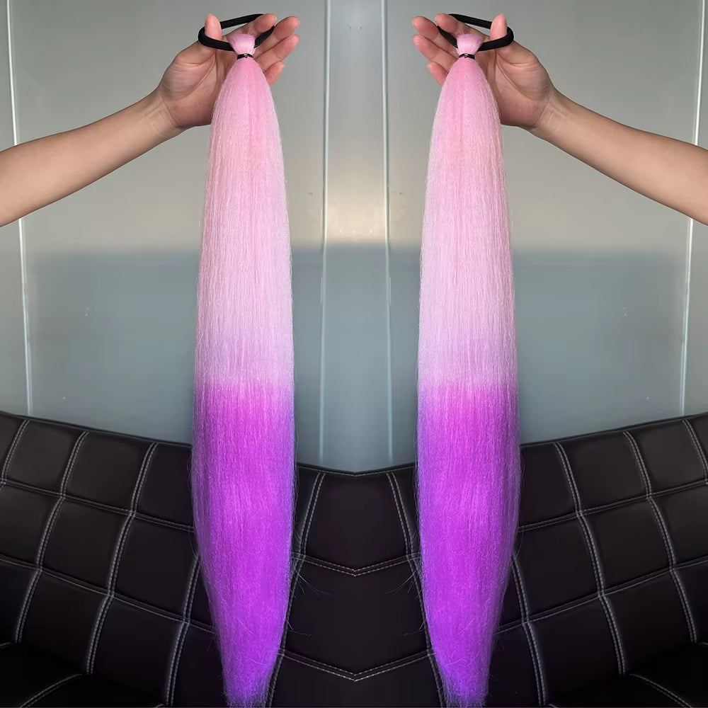 Synthetic 2Pcs Straight Ponytail with Elastic Hair Tie Colorful Braiding Ponytail Hair Extensions Hair Accessories for Women