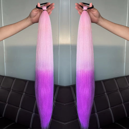 Synthetic 2Pcs Straight Ponytail with Elastic Hair Tie Colorful Braiding Ponytail Hair Extensions Hair Accessories for Women