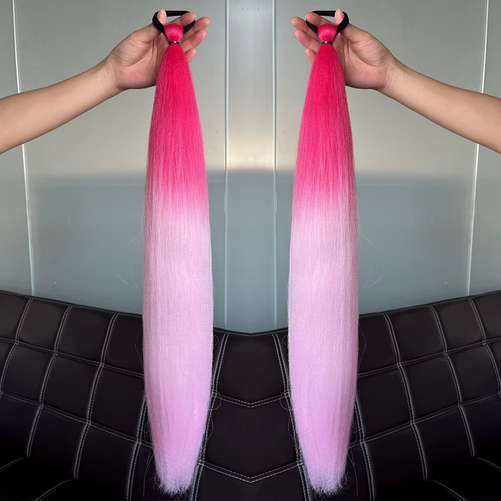 Synthetic 2Pcs Straight Ponytail with Elastic Hair Tie Colorful Braiding Ponytail Hair Extensions Hair Accessories for Women