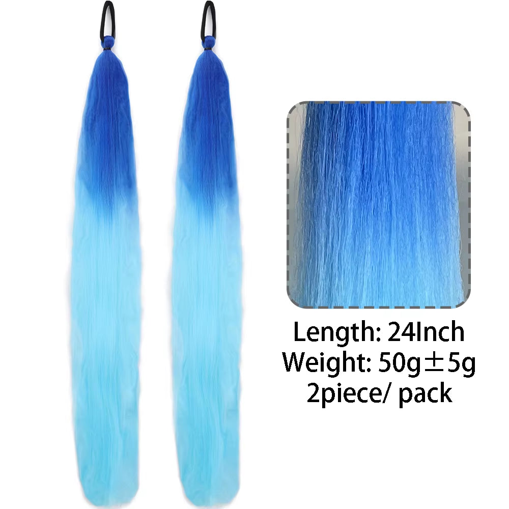 Synthetic 2Pcs Straight Ponytail with Elastic Hair Tie Colorful Braiding Ponytail Hair Extensions Hair Accessories for Women