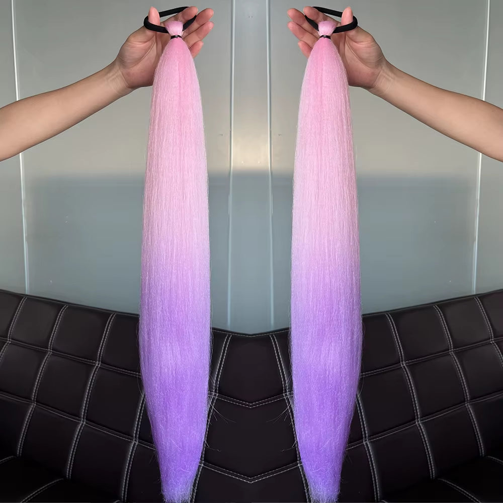 Synthetic 2Pcs Straight Ponytail with Elastic Hair Tie Colorful Braiding Ponytail Hair Extensions Hair Accessories for Women