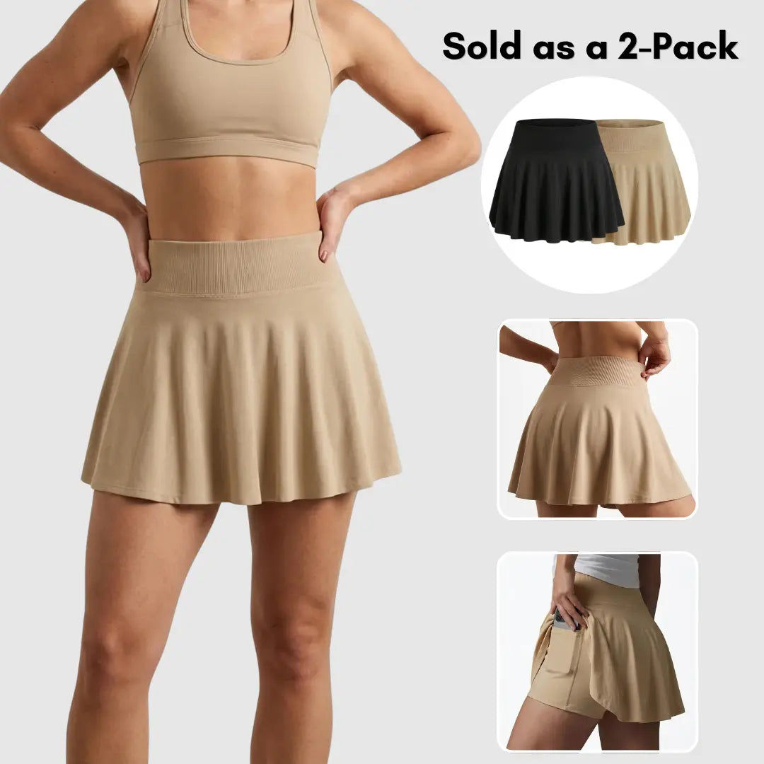 2-Pack Pleated High-Waist Tennis Skirt – Built-In Shorts & Hidden Pocket
