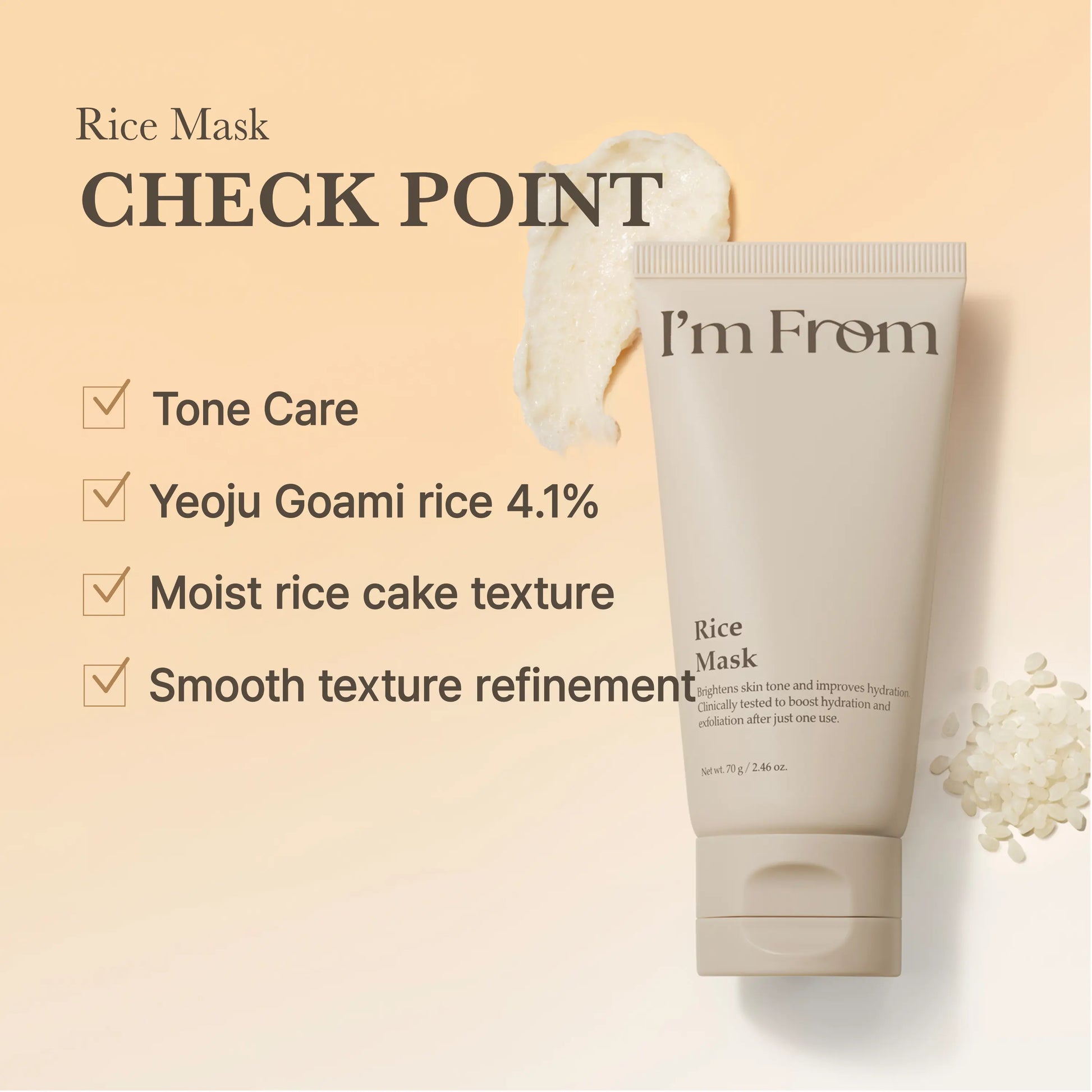 I'M from Rice Mask, Gentle Exfoliating & Hydrating Wash-Off Face Mask with Rice Powder for Glass Skin, Suitable for Sensitive Skin, 2.37 Fl Oz