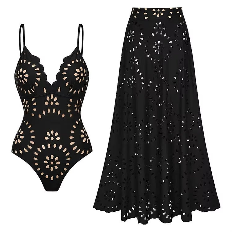 Dive into summer with the Flaxmaker Women’s One-Piece Swimsuit! 🌊✨ Featuring stunning black laser-cut flowers and a deep V neck, this chic bathing suit is perfect for beach days and sunny getaways! #SwimwearGoals #SummerStyle