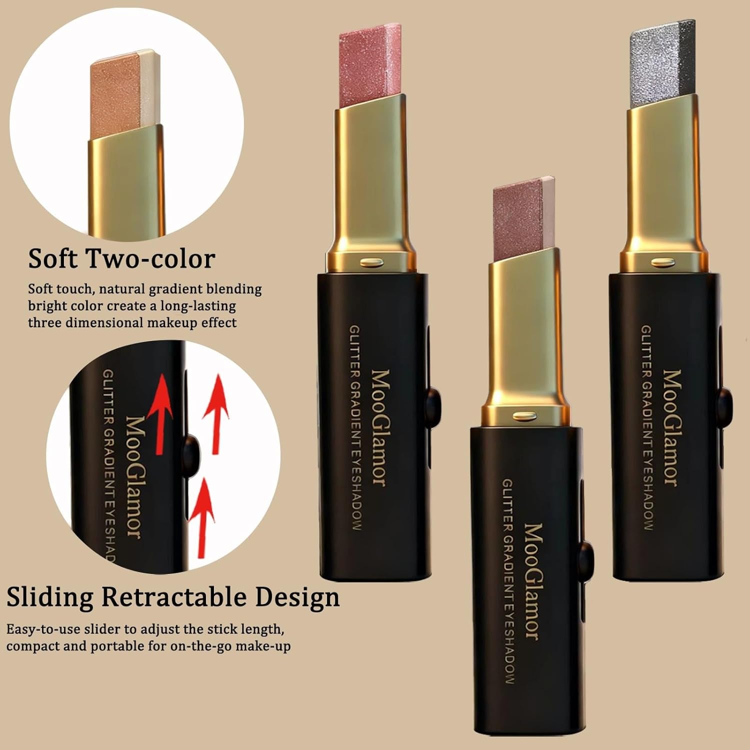 6 Pcs Glitter Eye Shadow Stick Shimmer Eye Shadow Set with Two-Color Gradient and Waterproof Eyeshadow Pen for Long Lasting Eye Makeup Gift