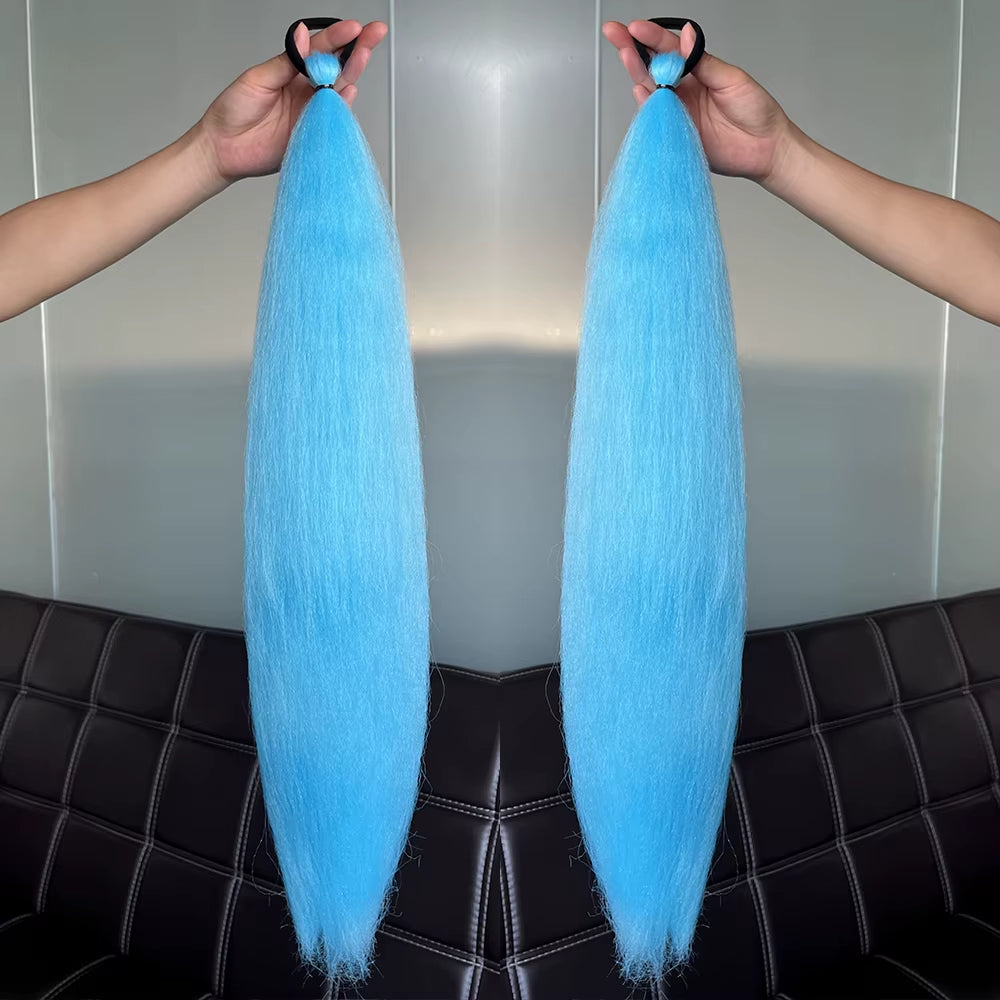Synthetic 2Pcs Straight Ponytail with Elastic Hair Tie Colorful Braiding Ponytail Hair Extensions Hair Accessories for Women