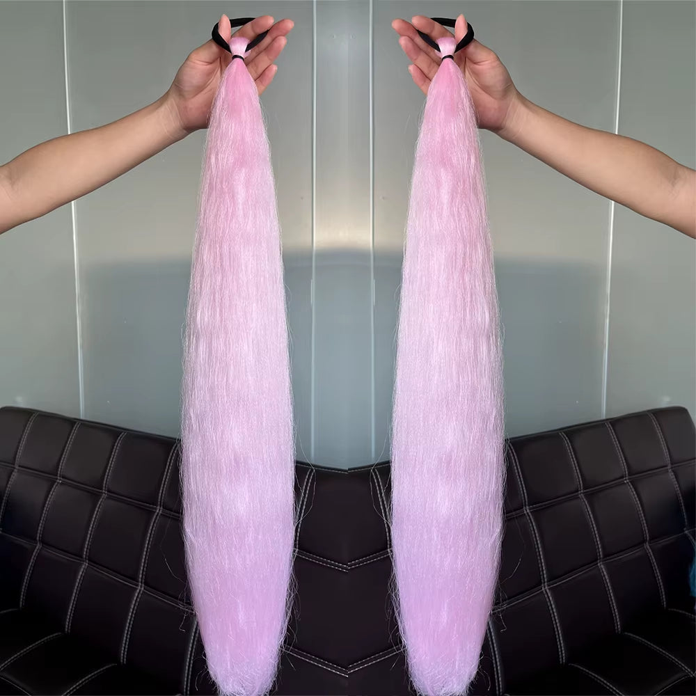 Synthetic 2Pcs Straight Ponytail with Elastic Hair Tie Colorful Braiding Ponytail Hair Extensions Hair Accessories for Women