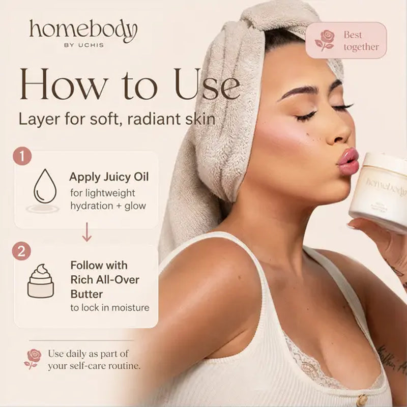 Homebody by Uchis | Body Care – Hydrating Body Oil, Moisturizing Body Butter & Skincare Set with Hyaluronic Acid & Niacinamide (Wish You Roses)