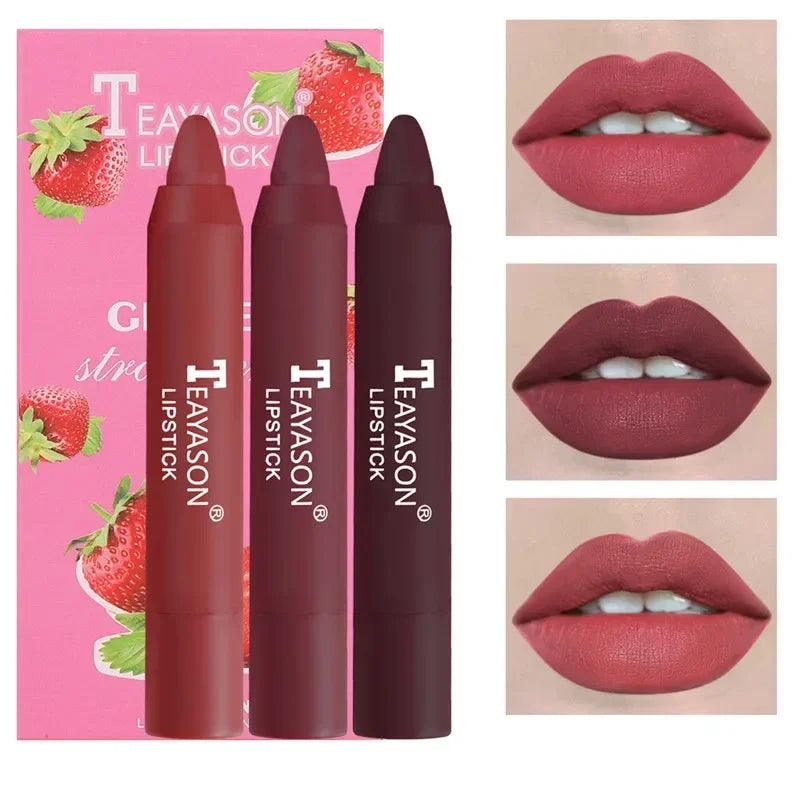 3Pcs/Set Velvet Matte Lipsticks Set Long Lasting Waterproof Sexy Red Nude Lip Stick Tint Pen Natural Makeup Beauty Cosmetic