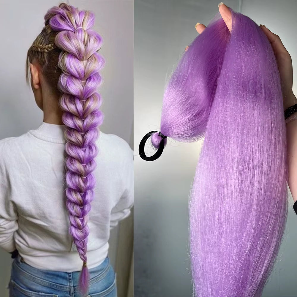 Synthetic 2Pcs Straight Ponytail with Elastic Hair Tie Colorful Braiding Ponytail Hair Extensions Hair Accessories for Women
