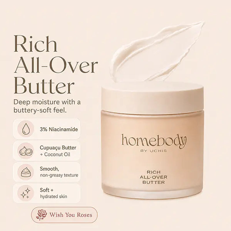 Homebody by Uchis | Body Care – Hydrating Body Oil, Moisturizing Body Butter & Skincare Set with Hyaluronic Acid & Niacinamide (Wish You Roses)