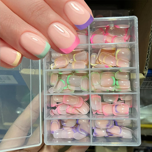 240/120Pcs Colorful French Short Square False Nails Full Cover Fake Nail Tip Extension Acrylic Wearable Ballerina Press on Nails