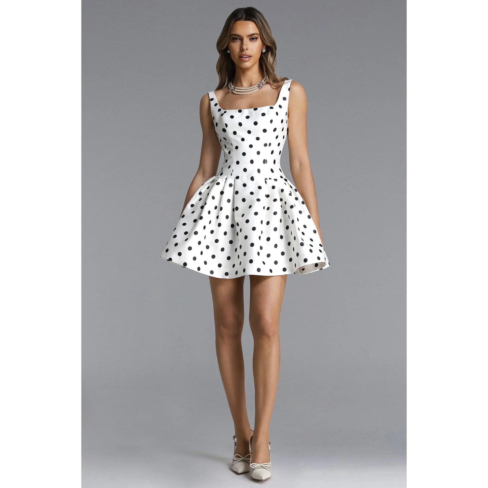 BELLA BARNETT Women'S Simone Casual Polka Dot Dress - Classic Tailored Square Neck, Short True-To-Size Mini Short Dress for Women, Mini Dress