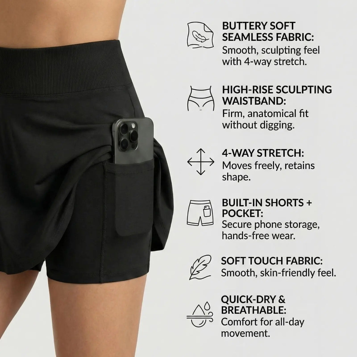 2-Pack Pleated High-Waist Tennis Skirt – Built-In Shorts & Hidden Pocket