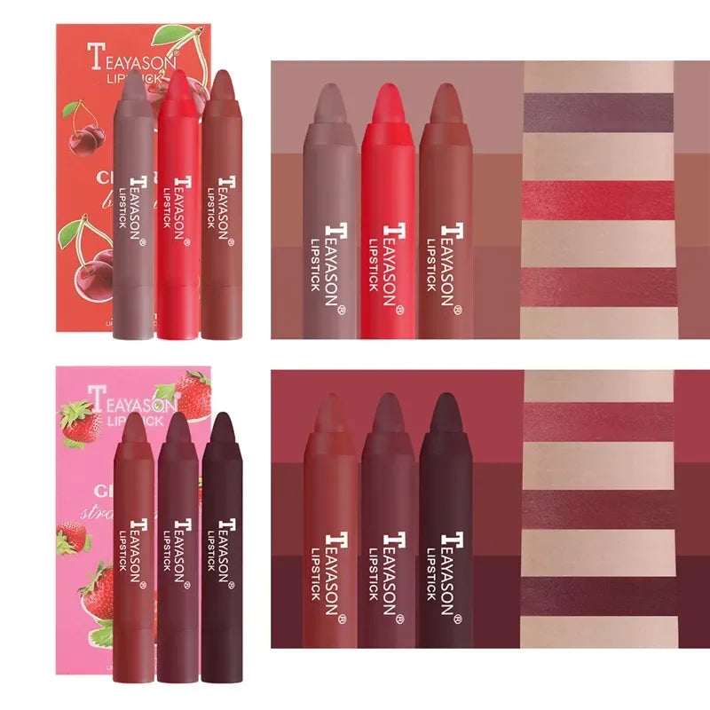 3Pcs/Set Velvet Matte Lipsticks Set Long Lasting Waterproof Sexy Red Nude Lip Stick Tint Pen Natural Makeup Beauty Cosmetic